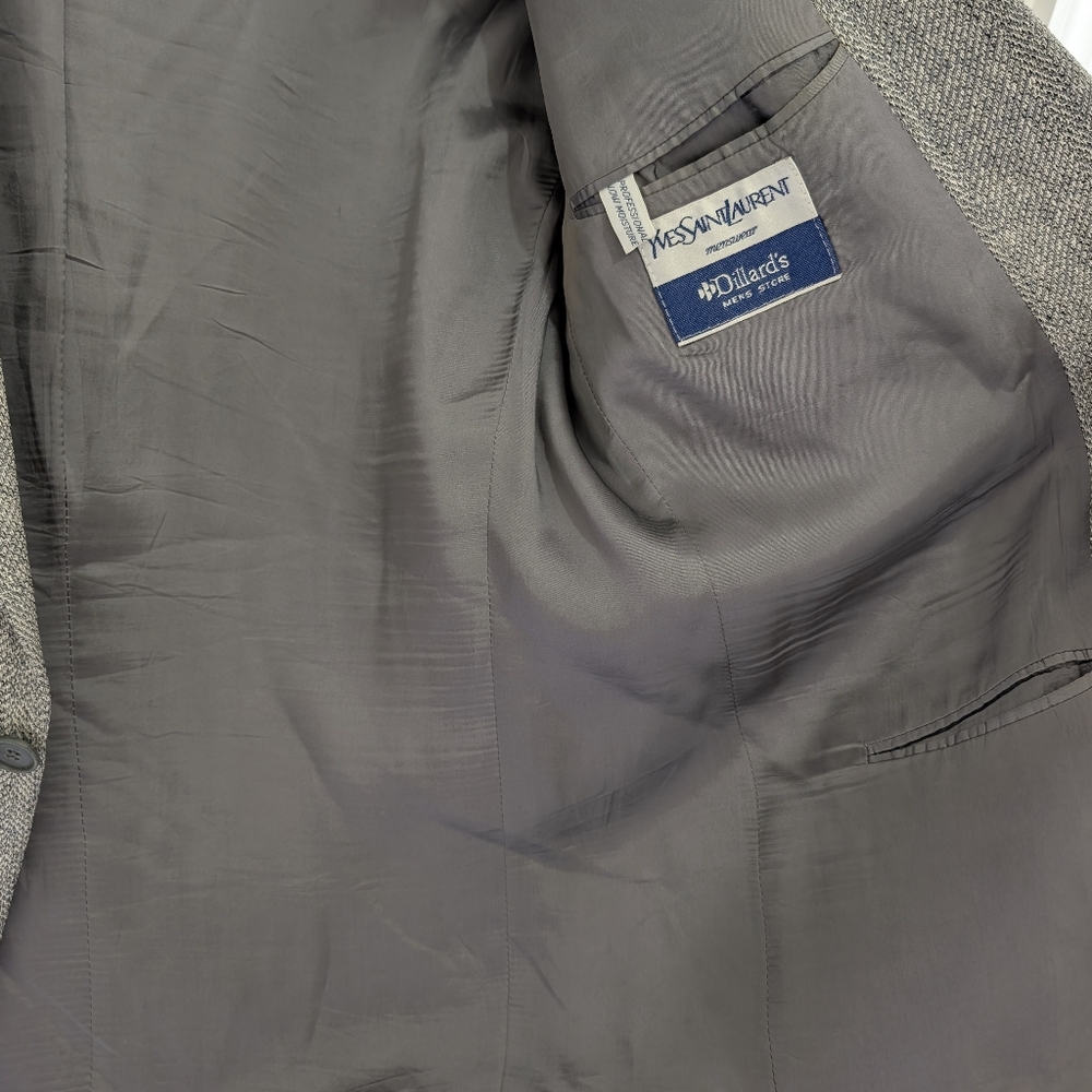 YSL Pour Homme Wool Blazer 42R Gray Herringbone Made France Quiet Luxury - Picture 6 of 11